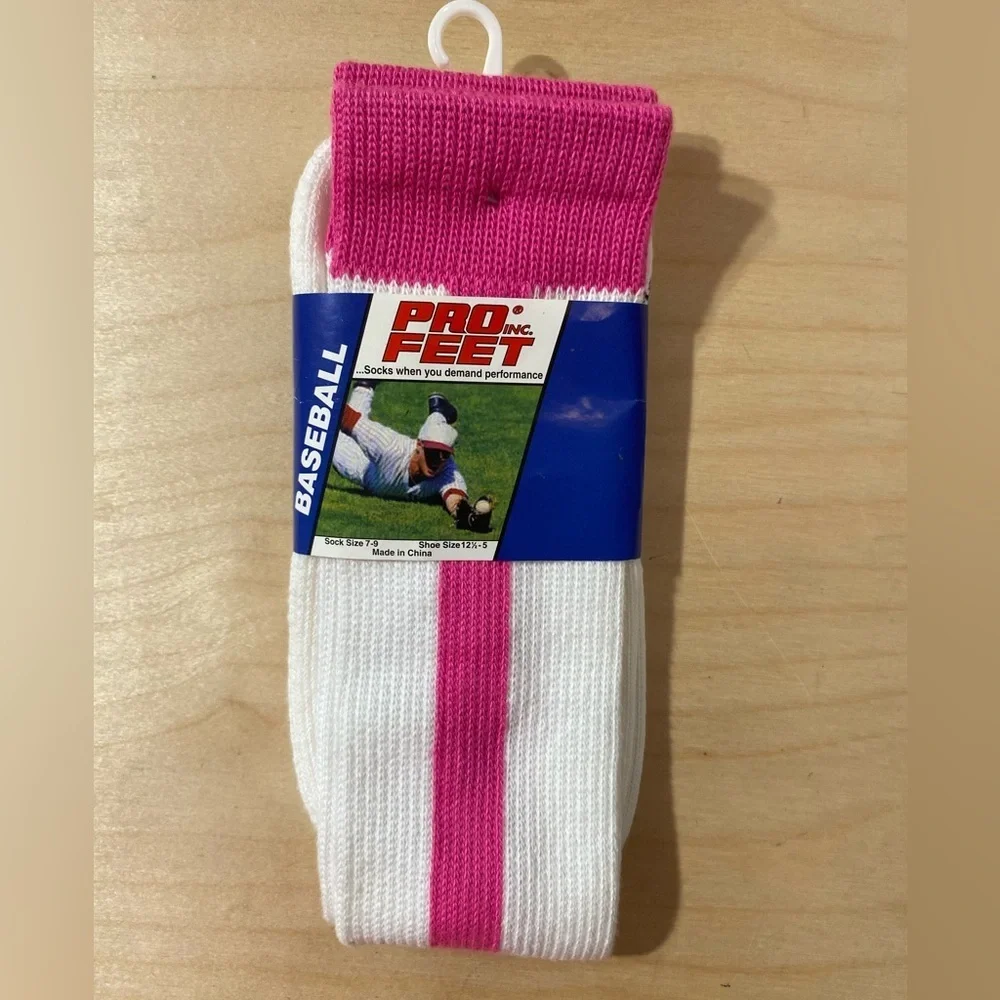 Pro Feet Pink and White Baseball Socks/Sock Size 7-9 Shoe Size 12.5-5 (PU)
